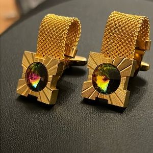 Stunning Vintage Rivoli Watermelon Stone Mesh Cufflinks